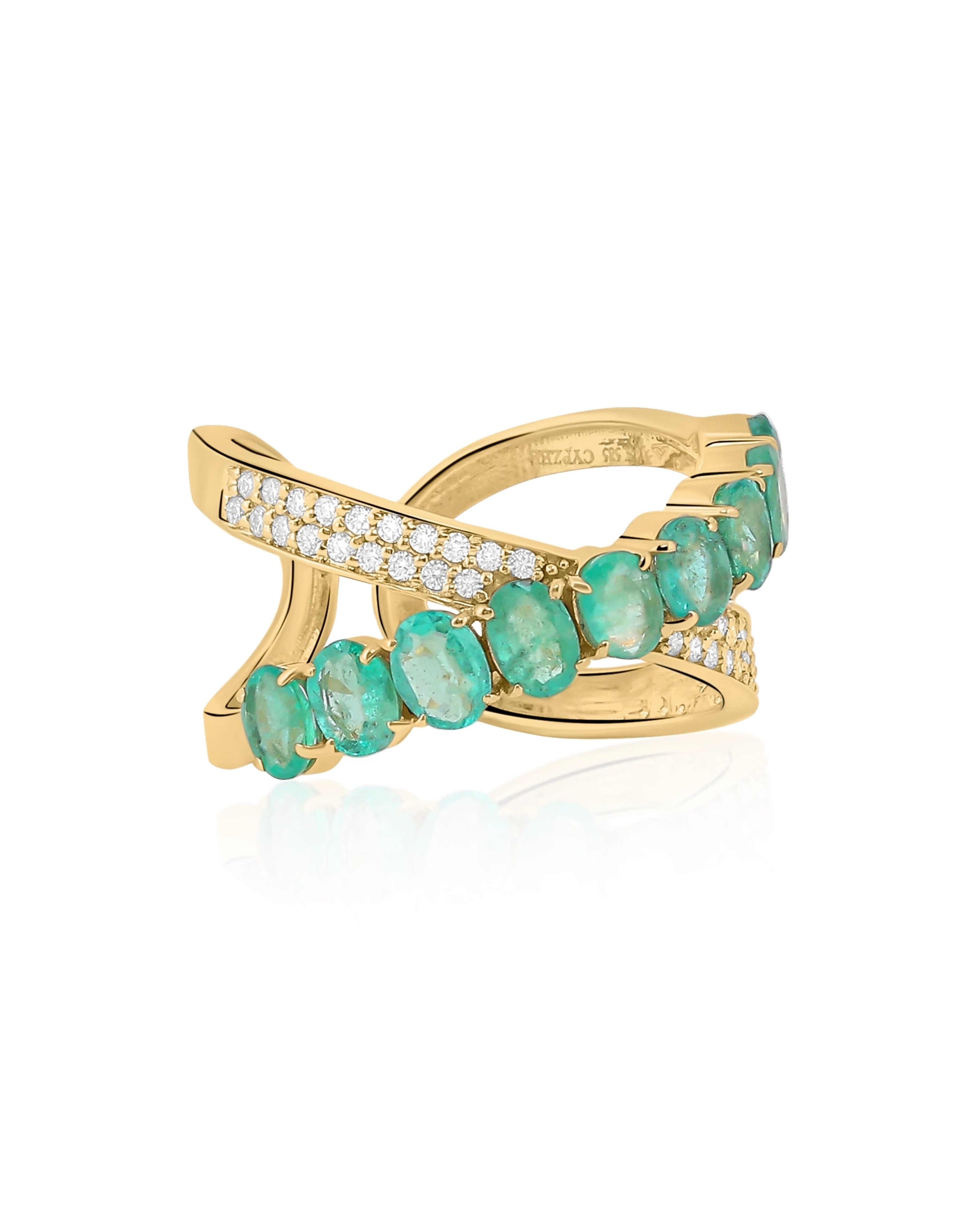 Emerald Halo Line Ring | AMARIS JEWELS | Fine Jewelry