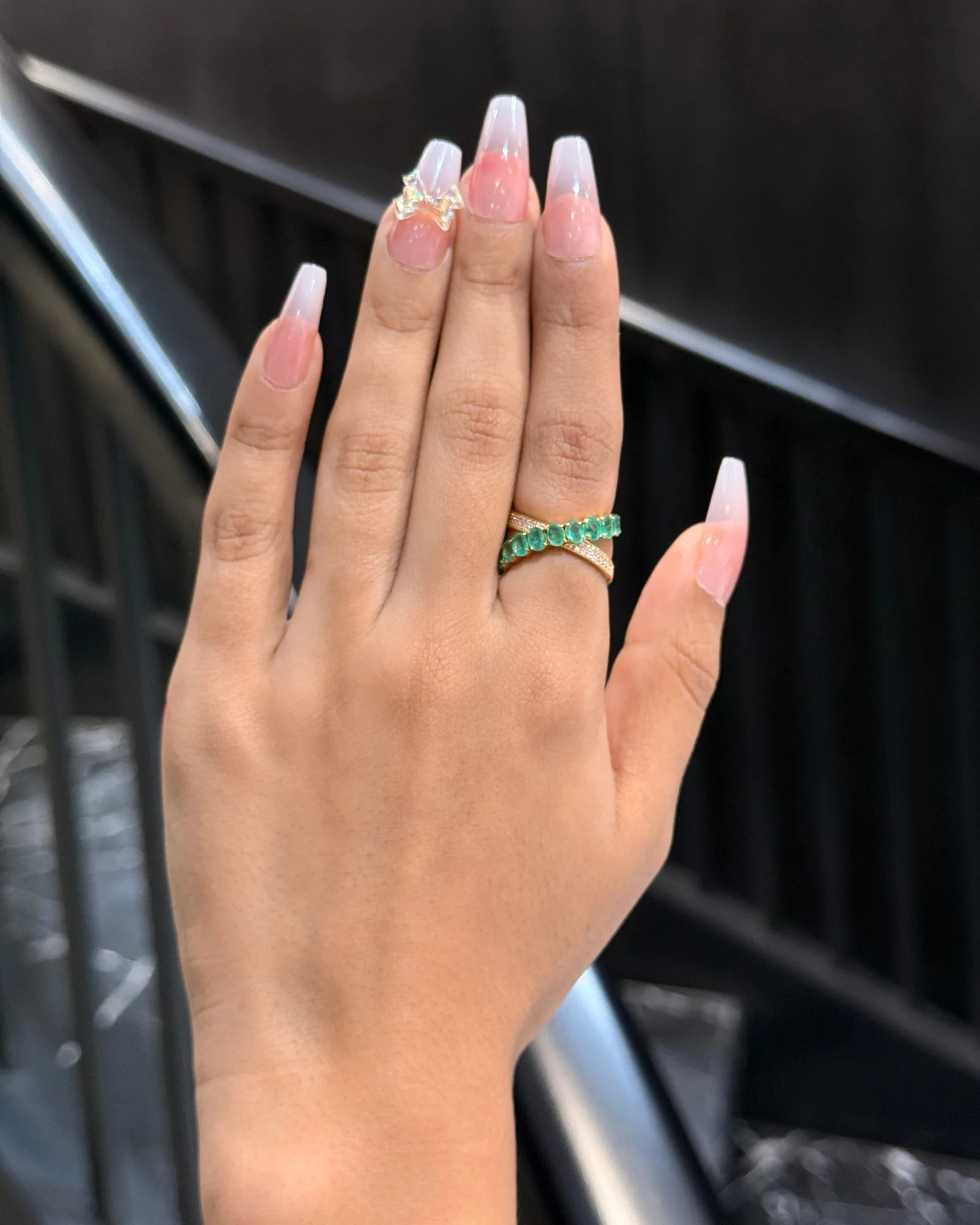 Emerald Halo Line Ring | AMARIS JEWELS | Fine Jewelry