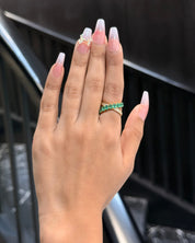 Emerald Halo Line Ring | AMARIS JEWELS | Fine Jewelry