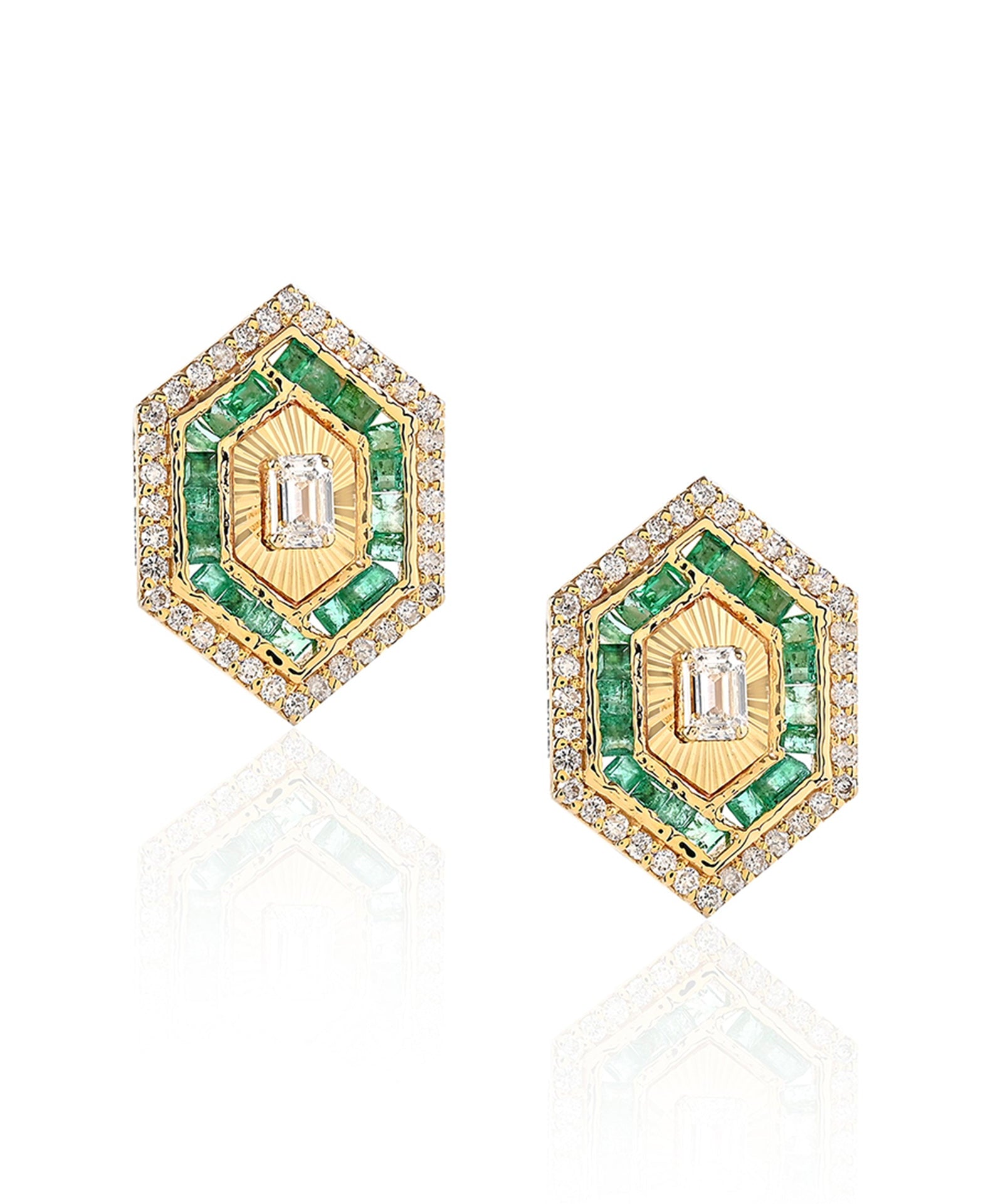 Emerald Hexa Studs | AMARIS JEWELS | Fine Jewelry 