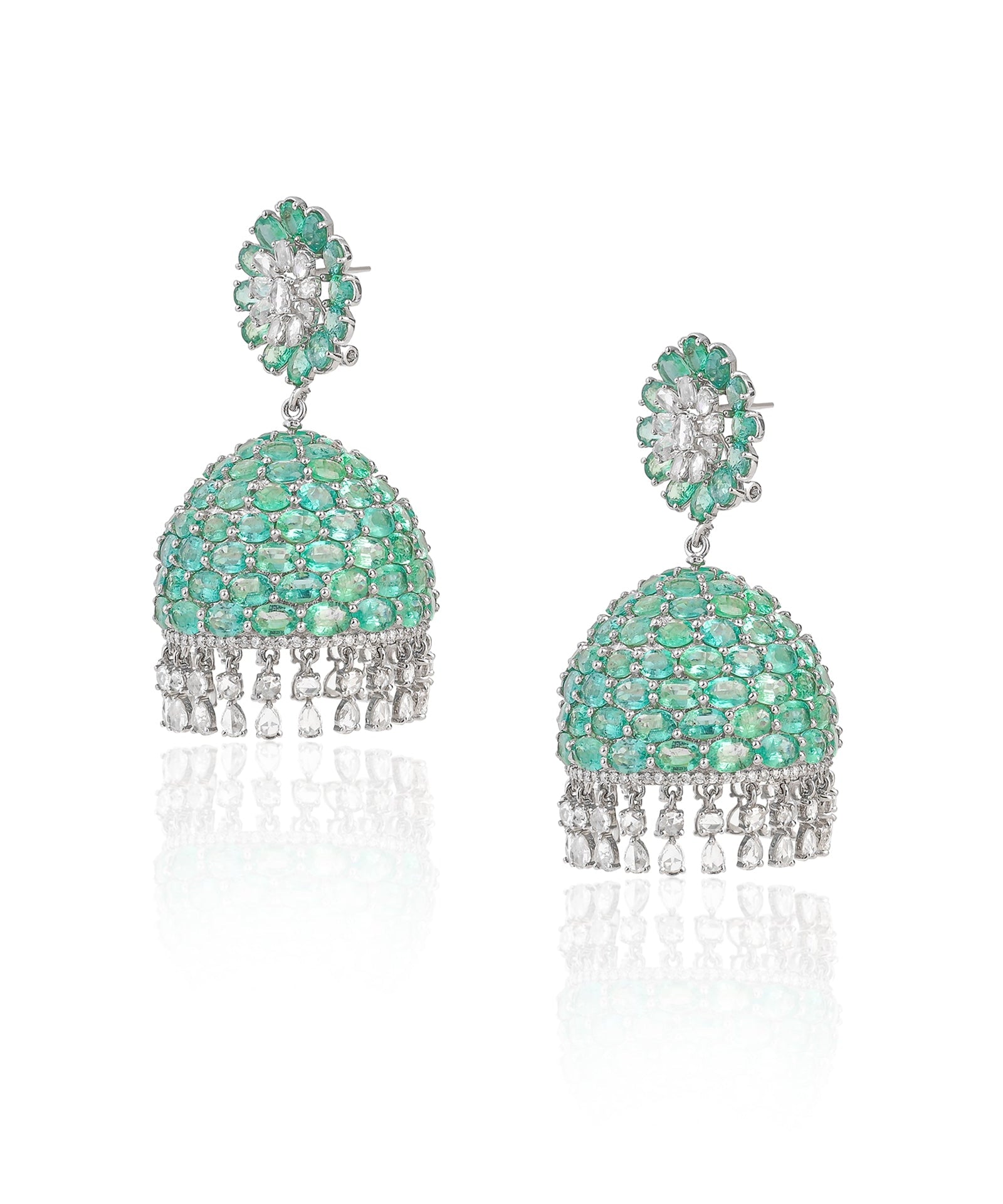 Emerald Swirl Diamond Jhumkas | AMARIS JEWELS | Fine Jewelry 