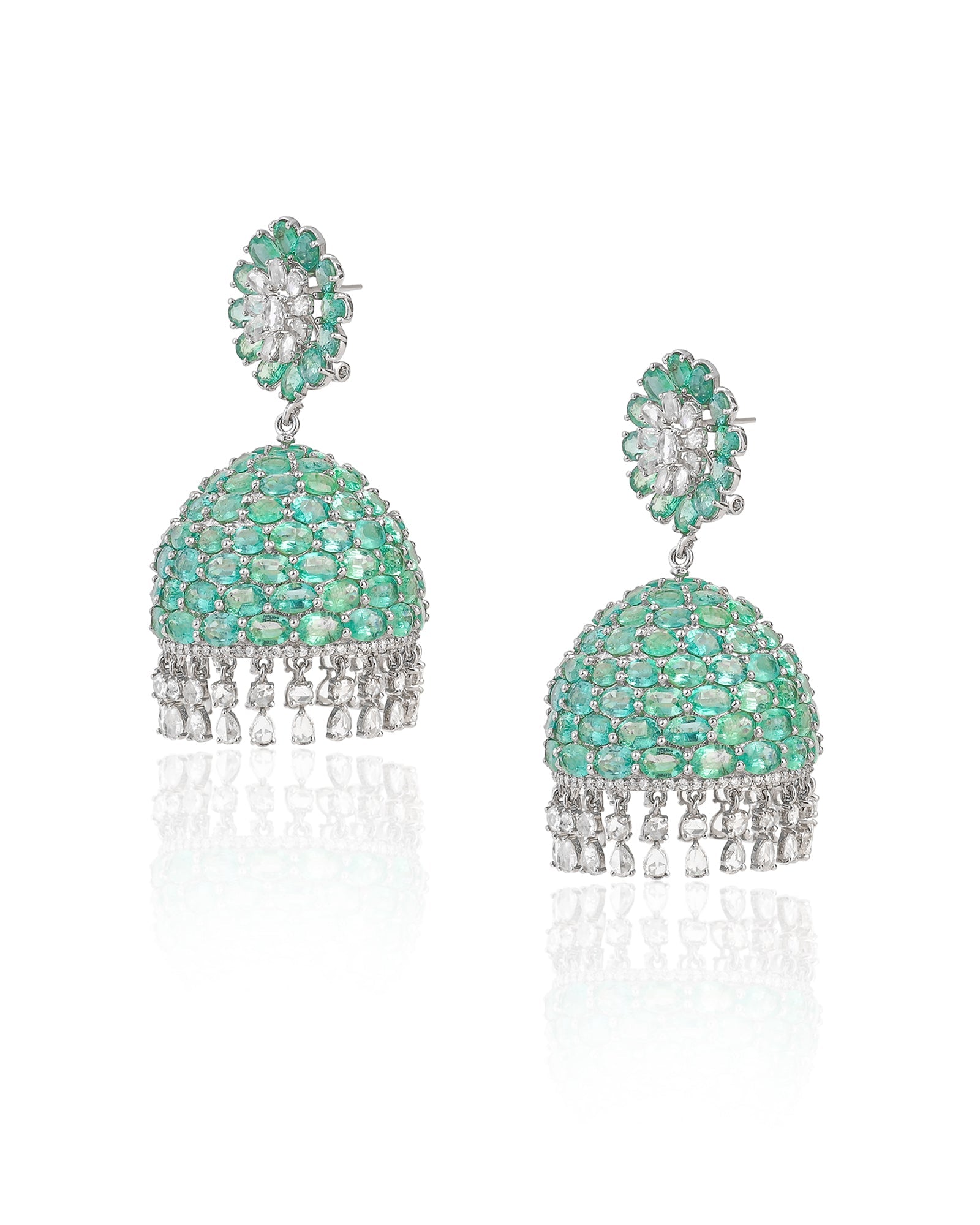Emerald Swirl Diamond Jhumkas | AMARIS JEWELS | Fine Jewelry 