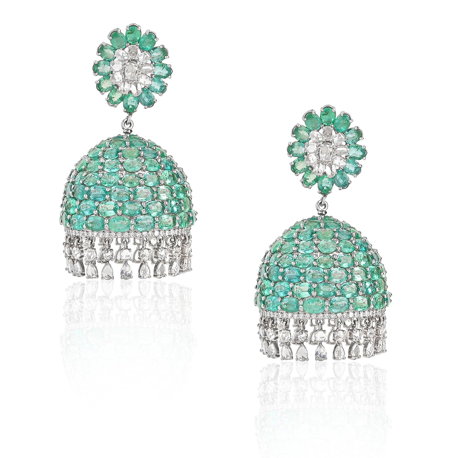 Emerald Swirl Diamond Jhumkas | AMARIS JEWELS | Fine Jewelry 