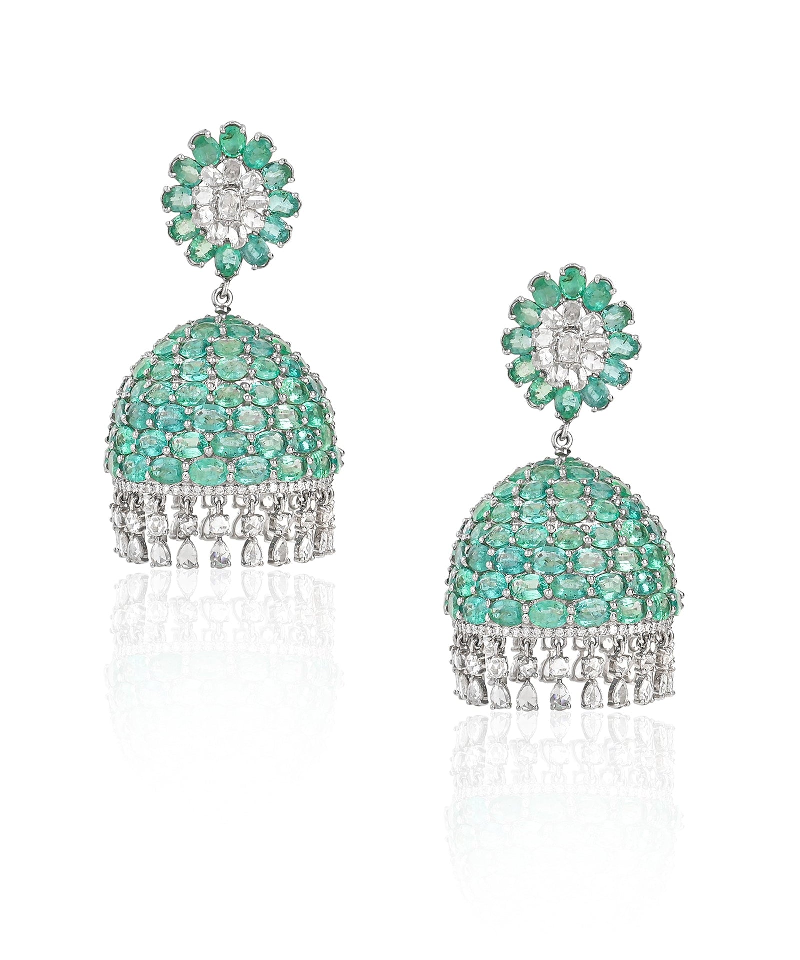 Emerald Swirl Diamond Jhumkas | AMARIS JEWELS | Fine Jewelry 