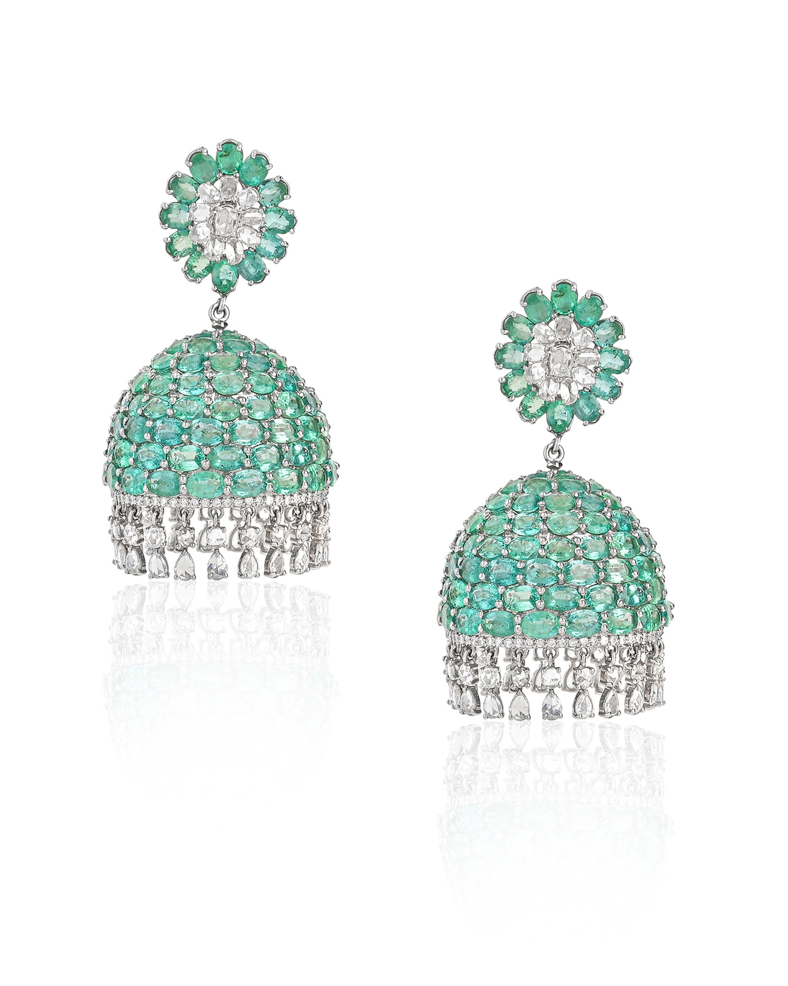 Emerald Swirl Diamond Jhumkas | AMARIS JEWELS | Fine Jewelry 