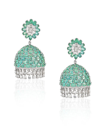 Emerald Swirl Diamond Jhumkas