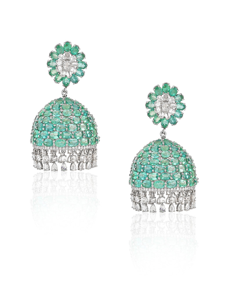 Emerald Swirl Diamond Jhumkas