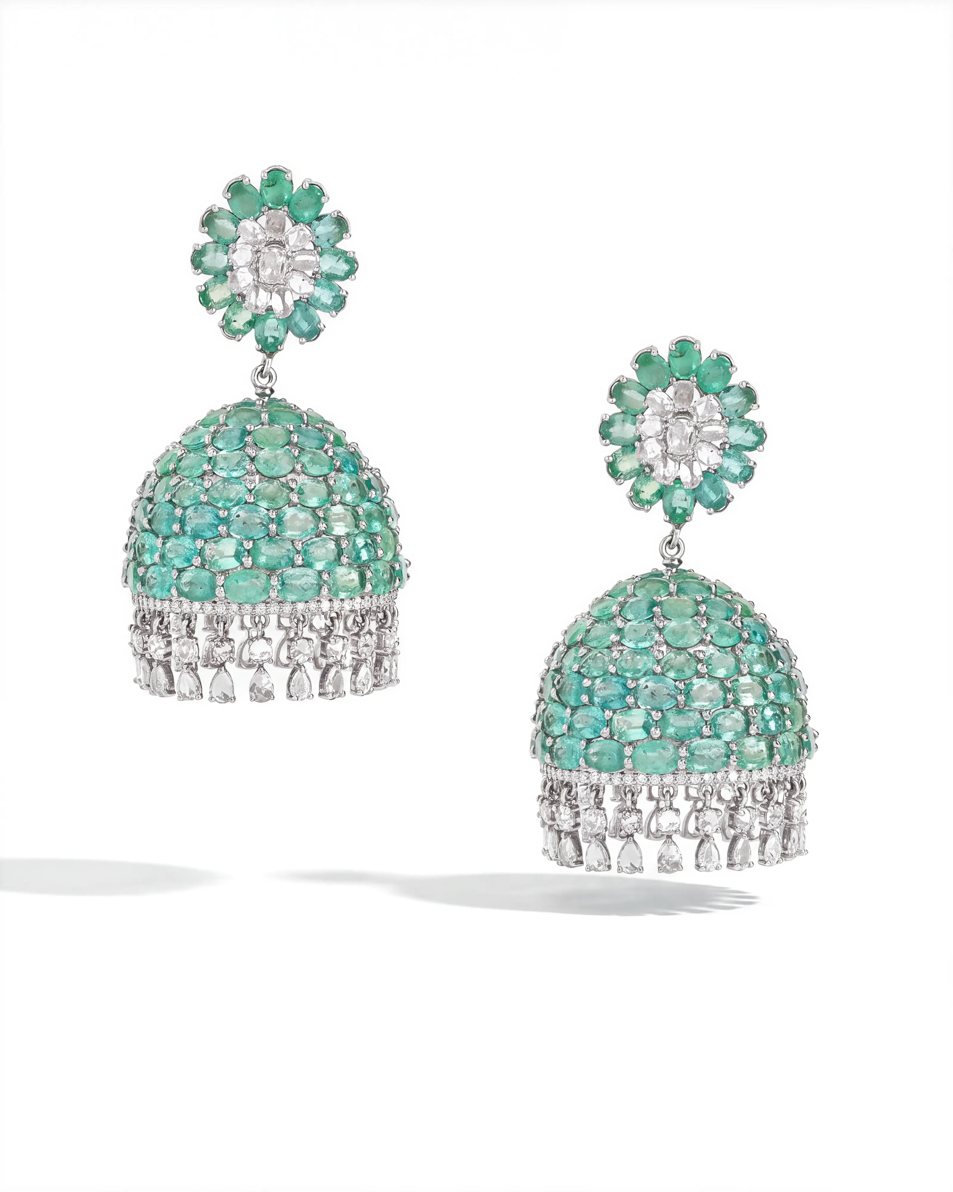 Emerald Swirl Diamond Jhumkas | AMARIS JEWELS | Fine Jewelry