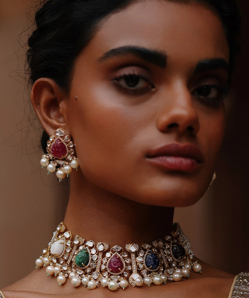 Navrattan Nouveau Earrings | AMARIS JEWELS | Fine Jewelry 