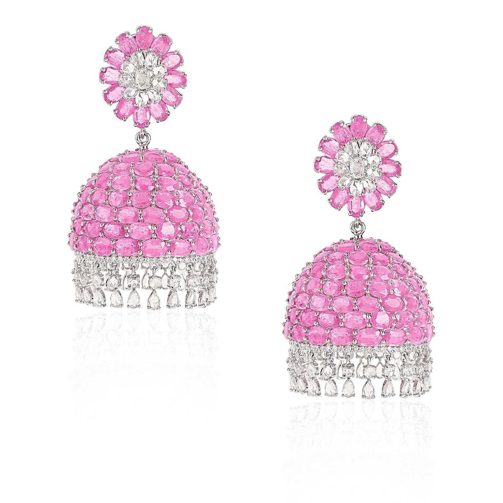 Ruby Swirl Diamond Jhumkas | AMARIS JEWELS | Fine Jewelry 