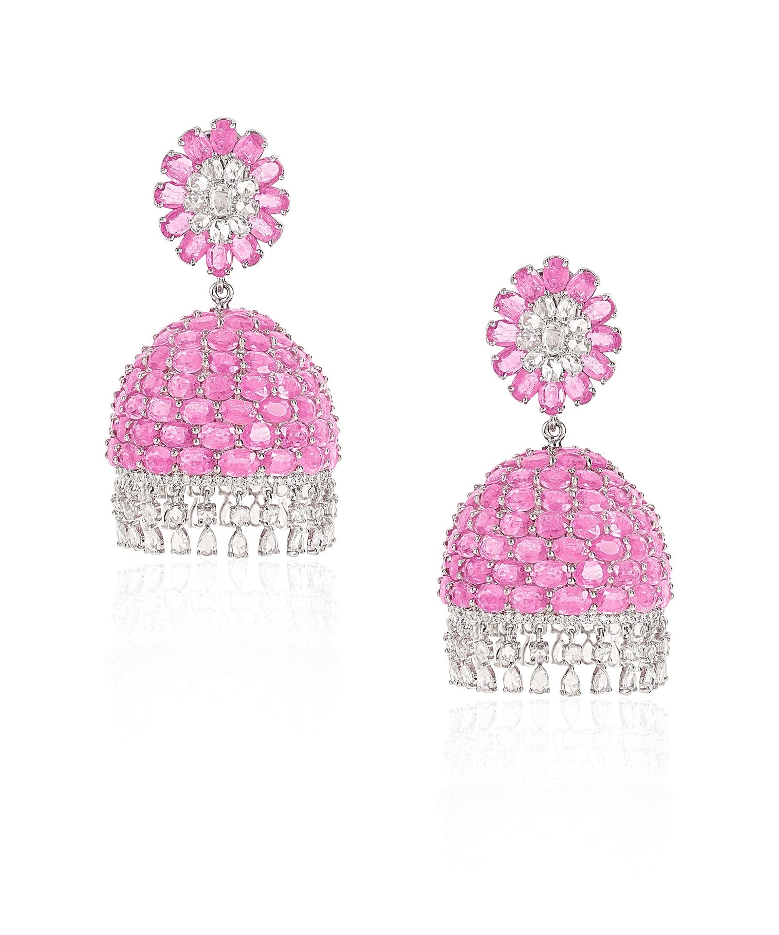 Ruby Swirl Diamond Jhumkas | AMARIS JEWELS | Fine Jewelry 