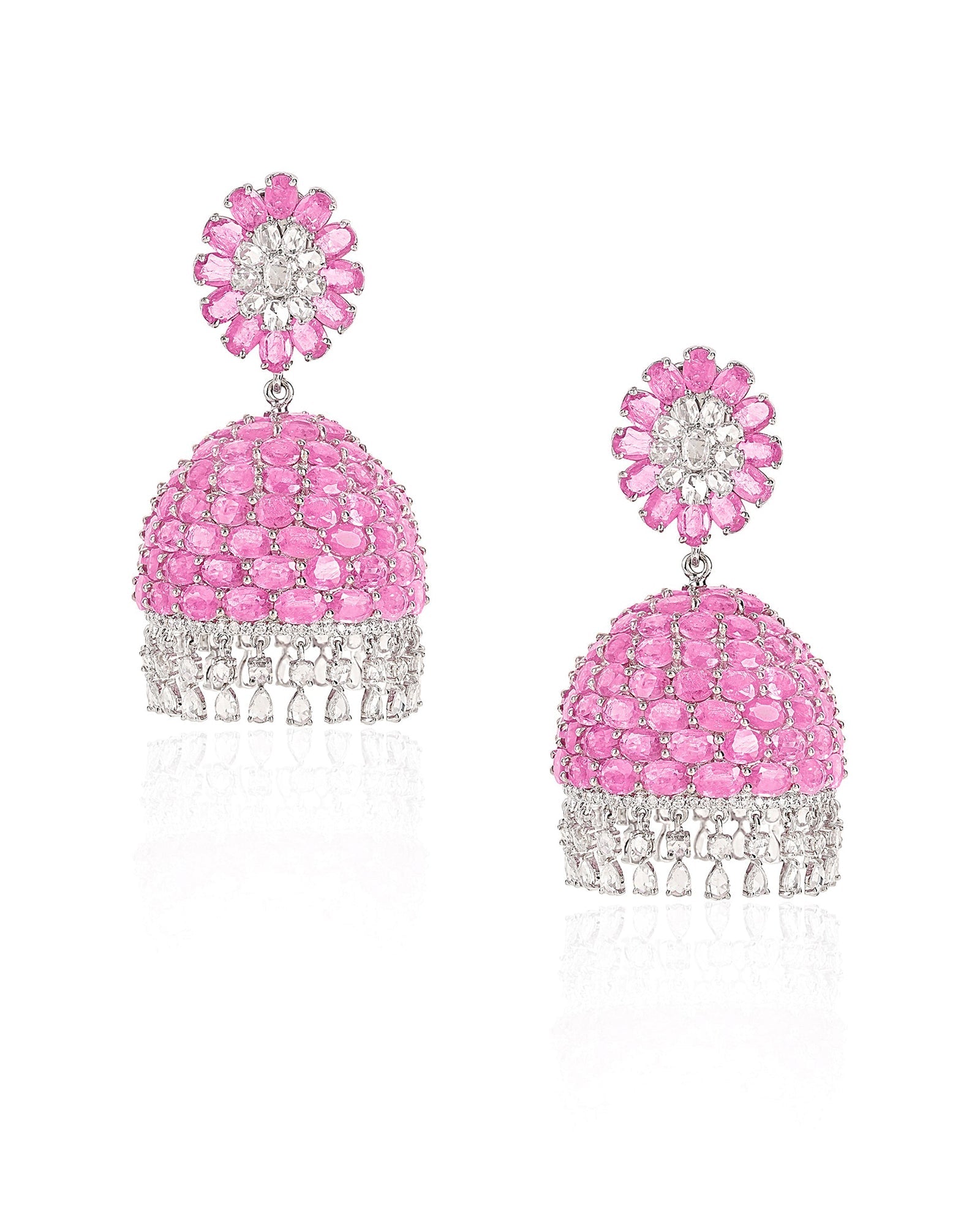 Ruby Swirl Diamond Jhumkas | AMARIS JEWELS | Fine Jewelry 