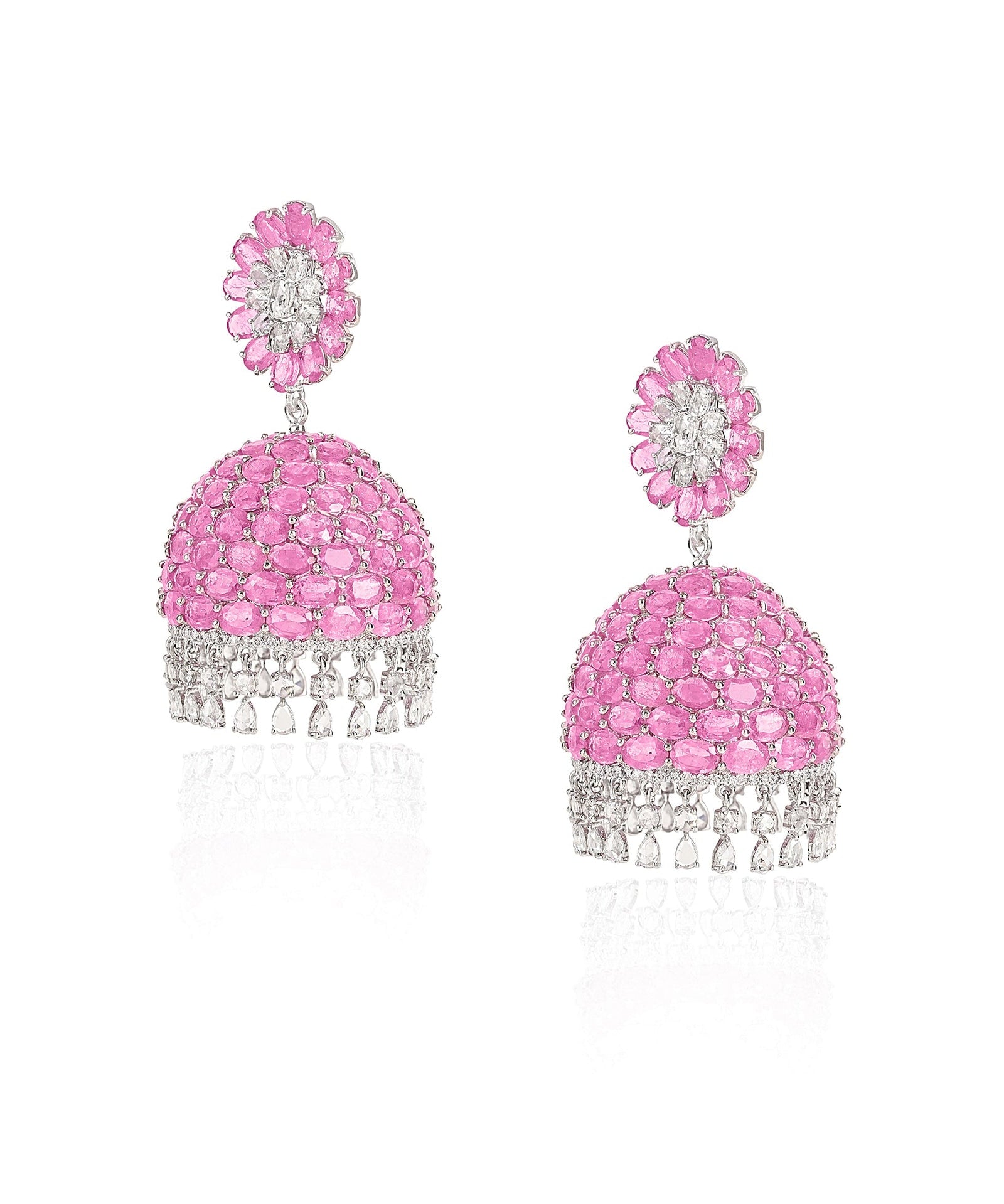 Ruby Swirl Diamond Jhumkas | AMARIS JEWELS | Fine Jewelry 