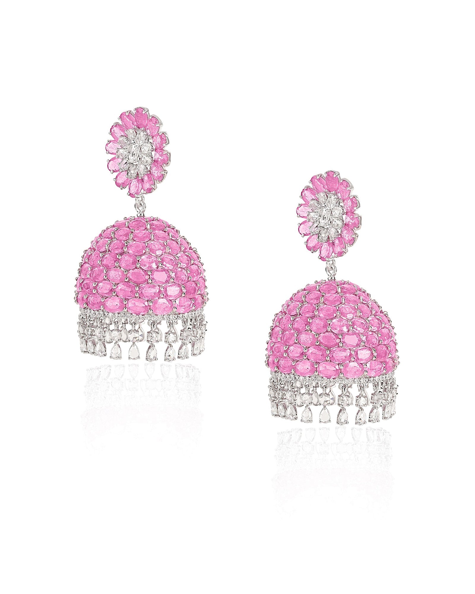 Ruby Swirl Diamond Jhumkas | AMARIS JEWELS | Fine Jewelry 