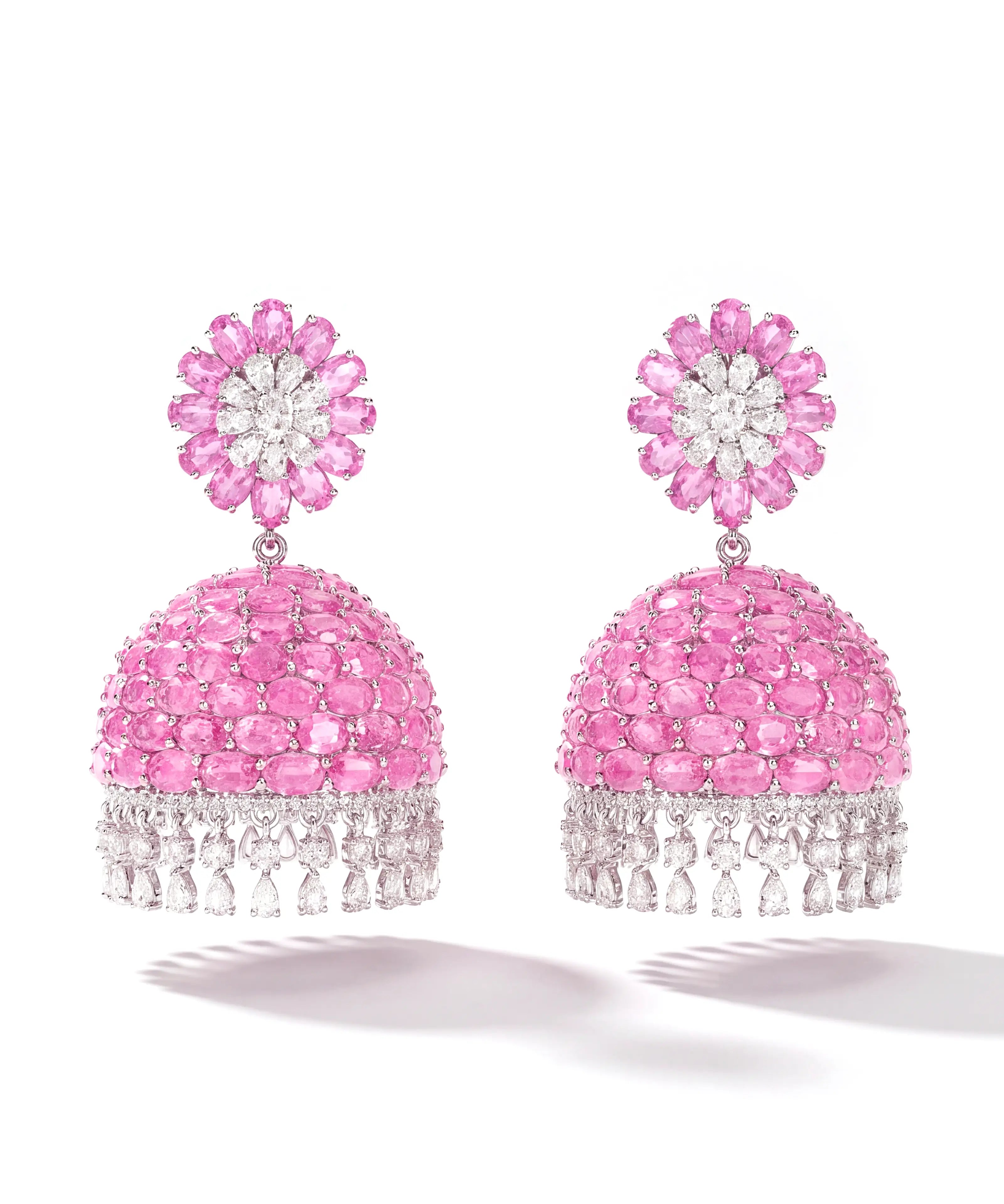 Ruby Swirl Diamond Jhumkas | AMARIS JEWELS | Fine Jewelry