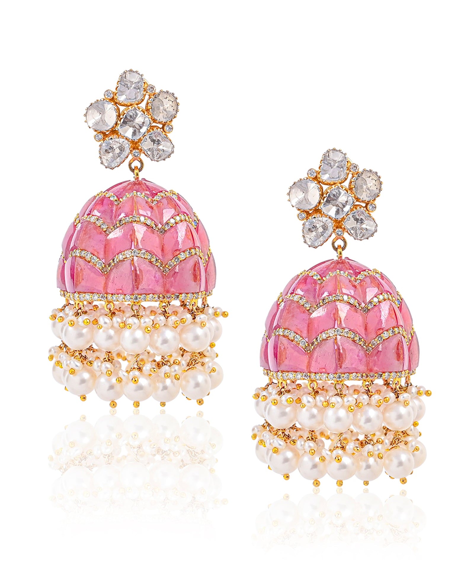 Ruby Swirl Jhumkas | AMARIS JEWELS | Fine Jewelry 