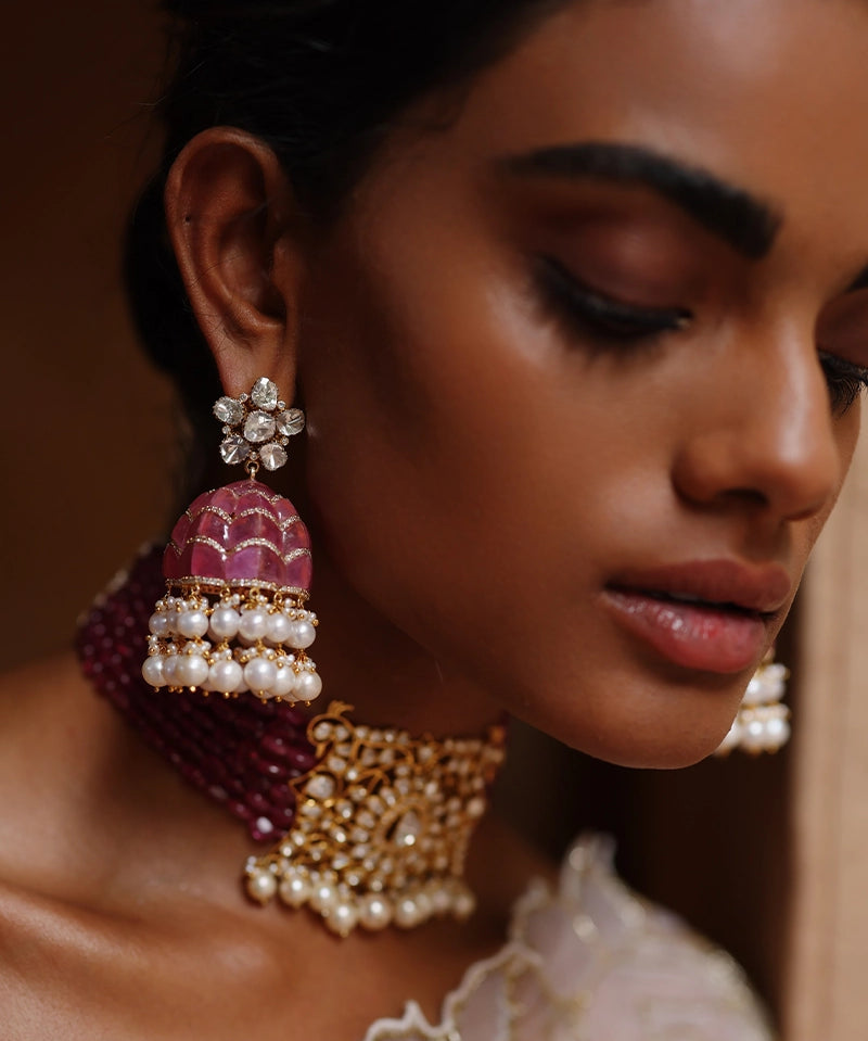 Ruby Swirl Jhumkas | AMARIS JEWELS | Fine Jewelry 