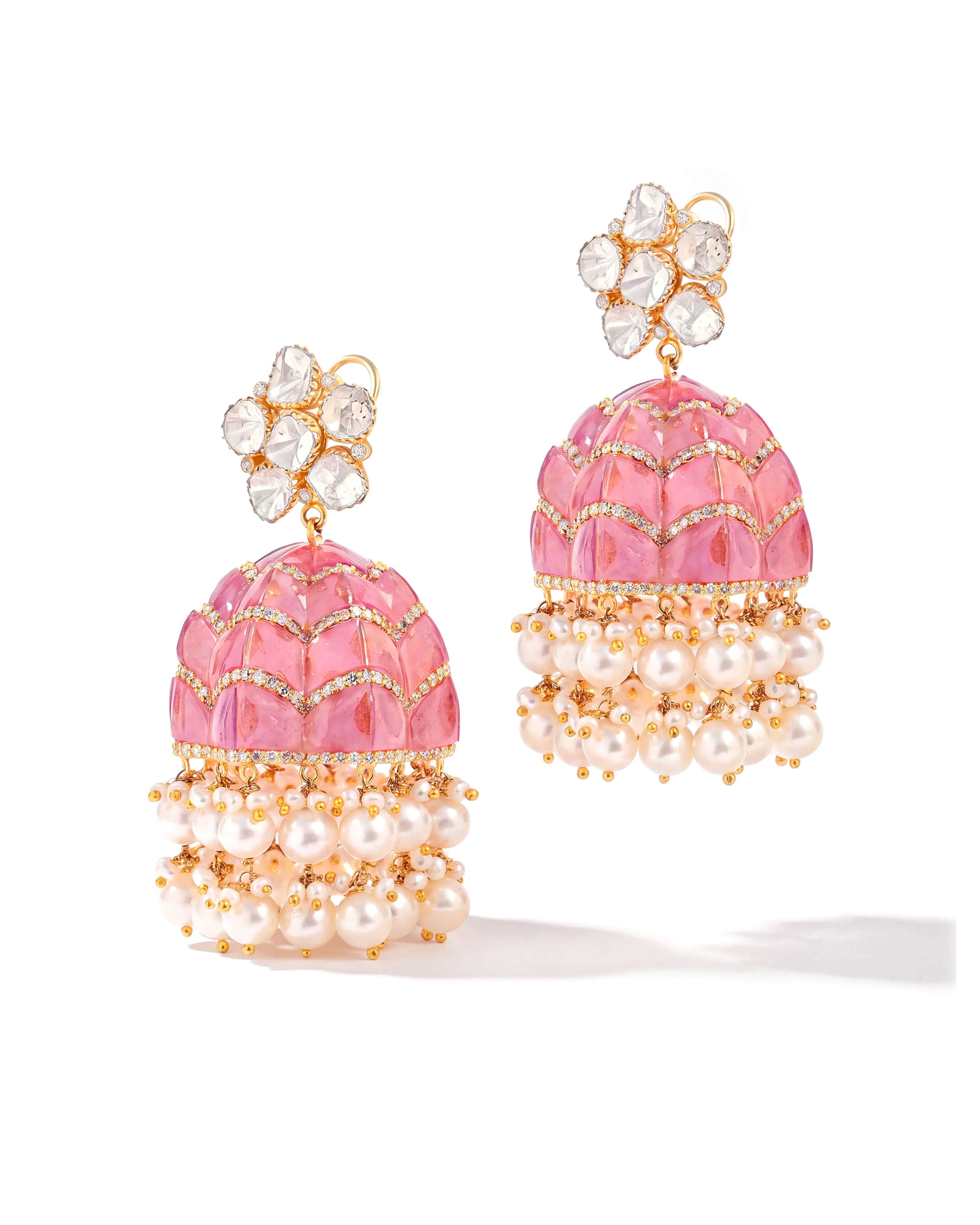 Ruby Swirl Jhumkas | AMARIS JEWELS | Fine Jewelry