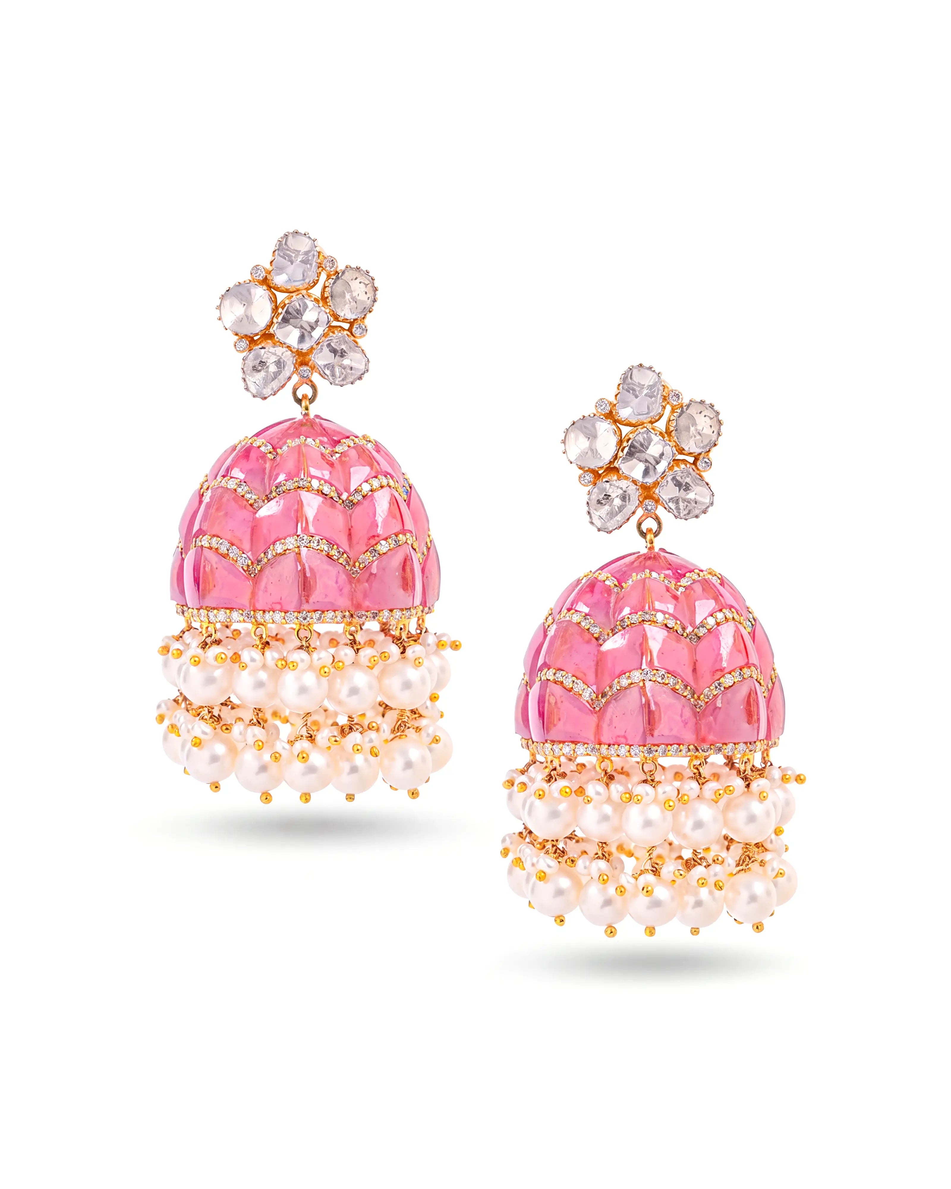 Ruby Swirl Jhumkas | AMARIS JEWELS | Fine Jewelry