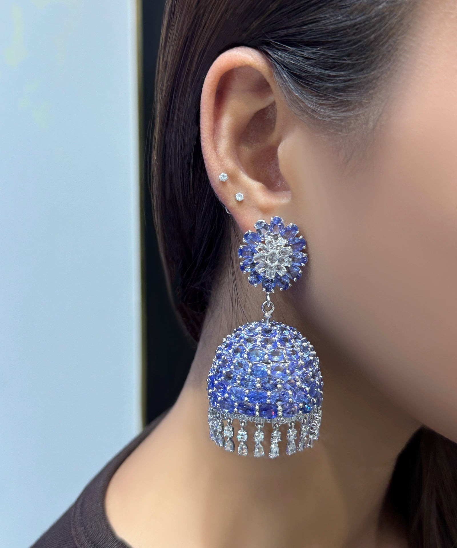Tanzanite Swirl Jhumkas | AMARIS JEWELS | Fine Jewelry 