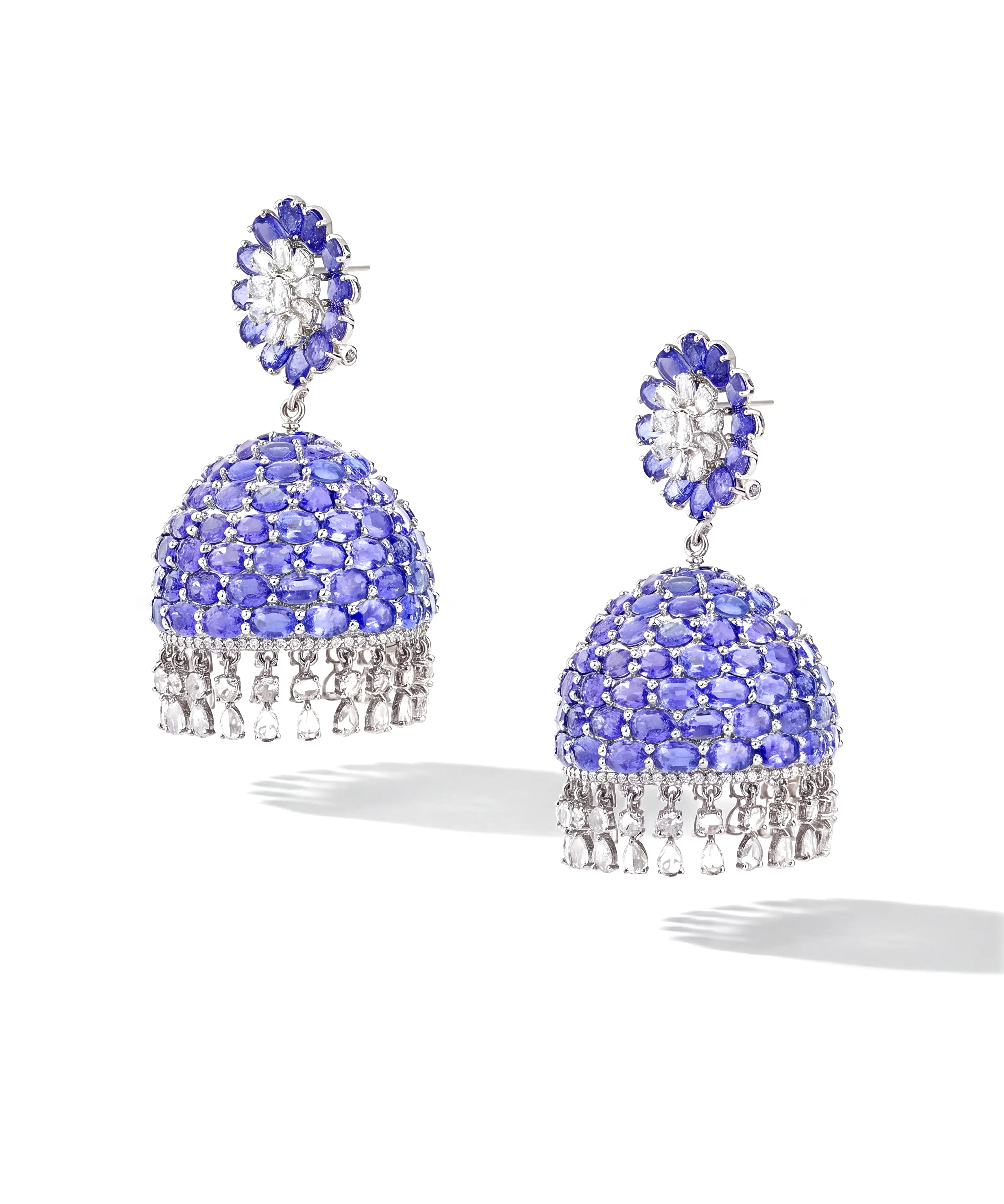 Tanzanite Swirl Jhumkas | AMARIS JEWELS | Fine Jewelry