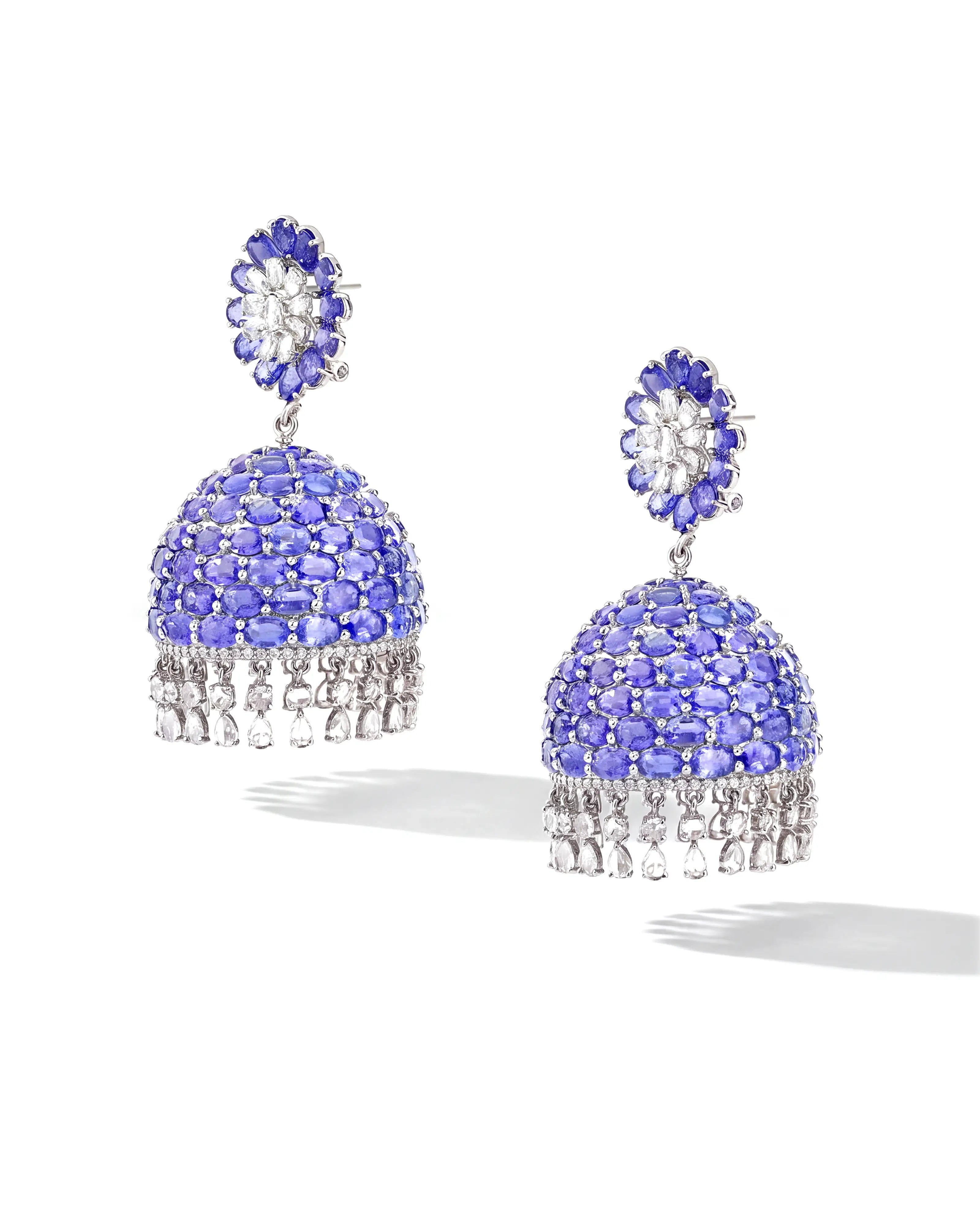 Tanzanite Swirl Jhumkas | AMARIS JEWELS | Fine Jewelry