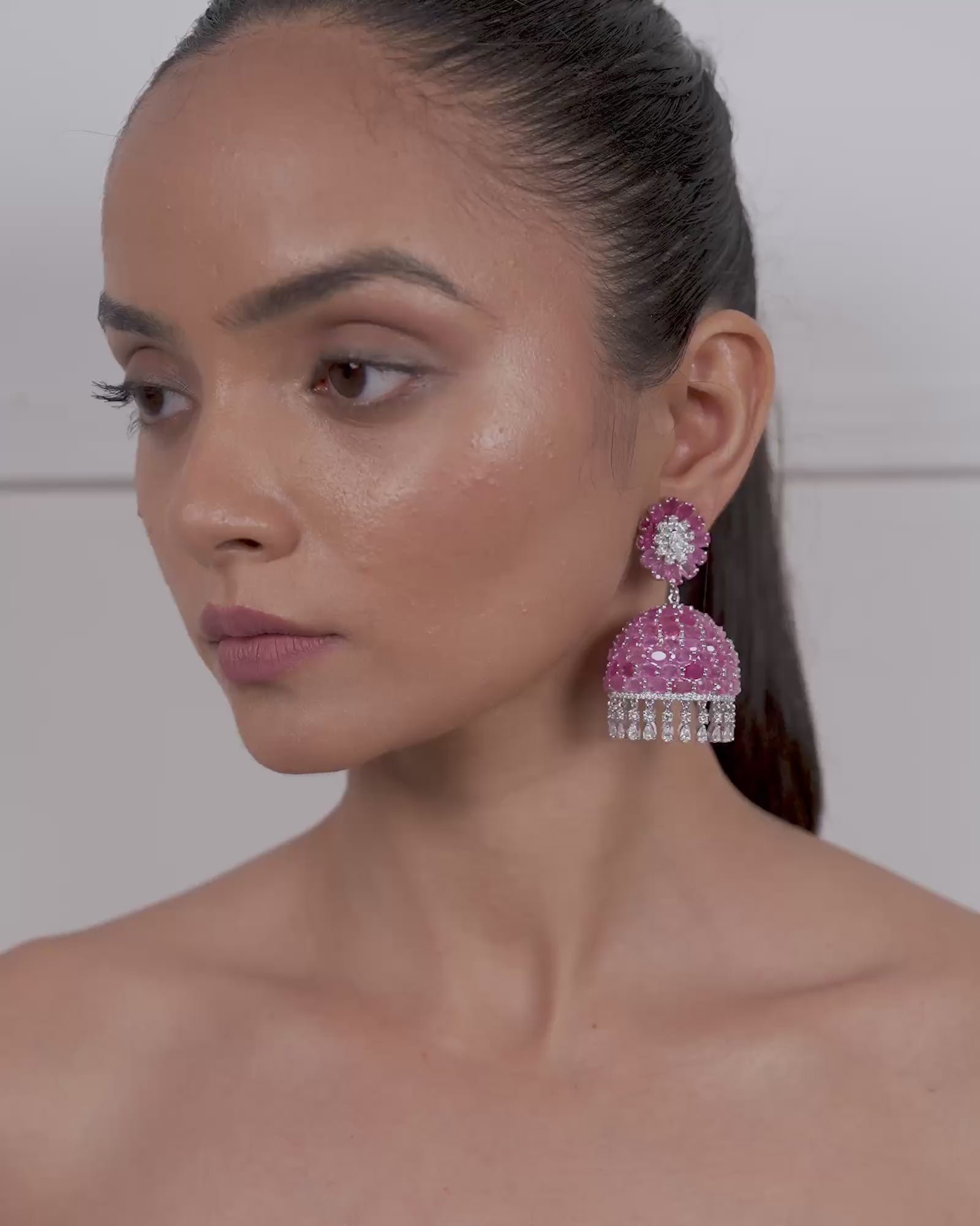 Ruby Swirl Diamond Jhumkas