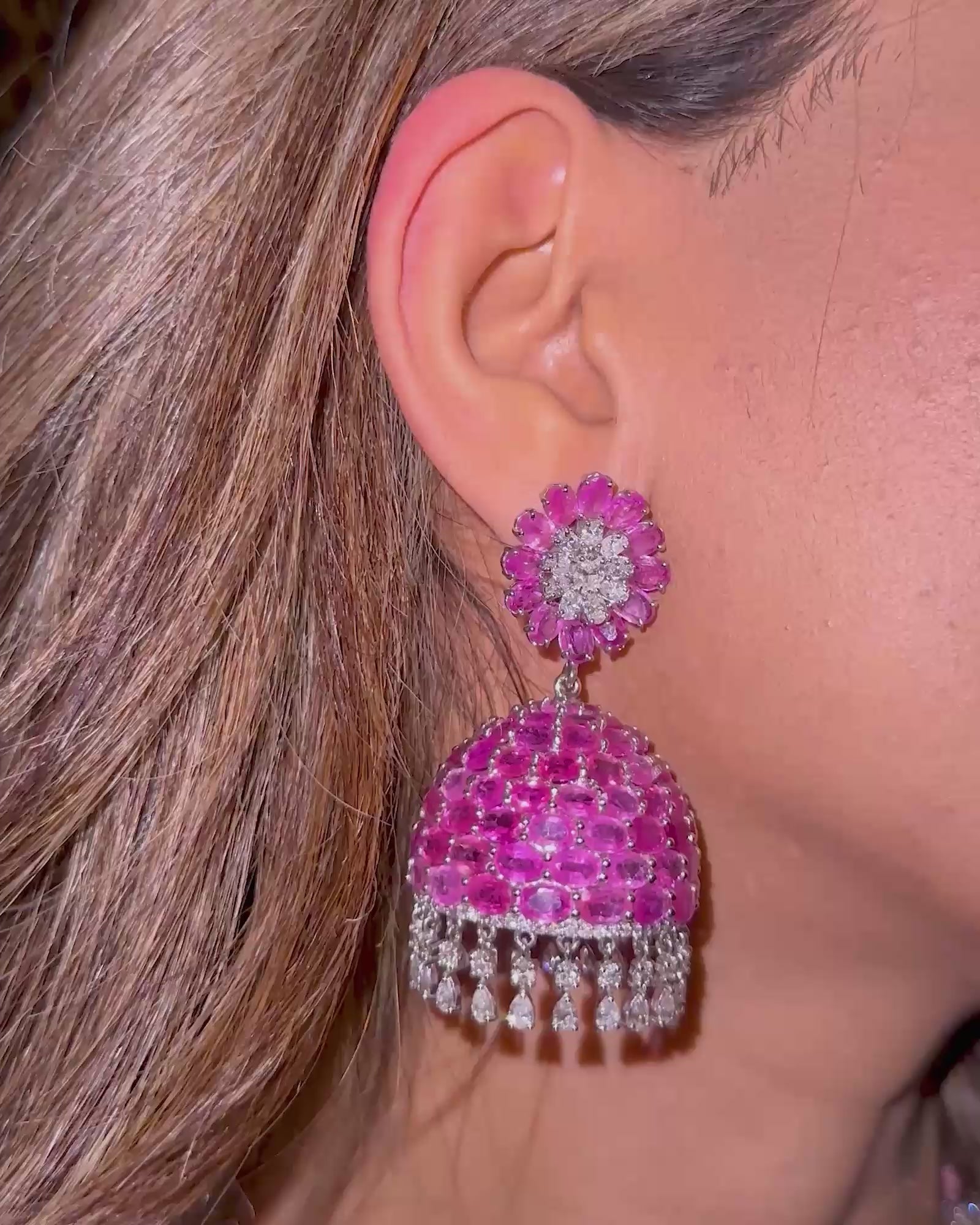 Ruby Swirl Diamond Jhumkas